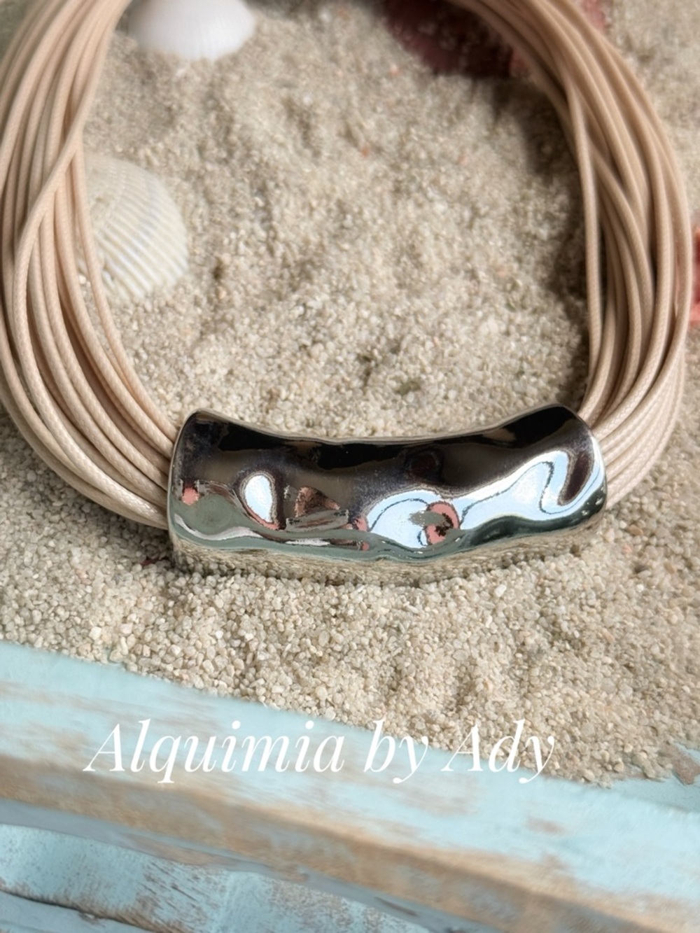 CORD GALORE +Cream Multi-Strand Necklace with Silver Curved Tube - Picture 2 of 5
